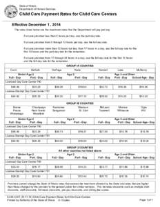 State of Illinois Department of Human Services Child Care Payment Rates for Child Care Centers Effective December 1 , 2014 The rates listed below are the maximum rates that the Department will pay per day.