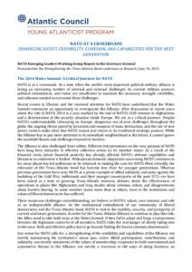 NATO AT A CROSSROADS ENHANCING NATO’S CREDIBILITY, COHESION, AND CAPABILITIES FOR THE NEXT GENERATION NATO Emerging Leaders Working Group Report to the Secretary General Presented for the Strengthening the Trans-Atlant