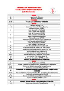 CALENDARIO ACADÉMICO 2018 FACULTAD DE EDUCACIÓN FÍSICA Sede Montevideo