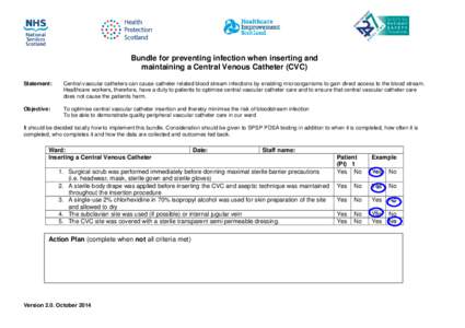 Bundle for preventing infection when inserting and maintaining a Central Venous Catheter (CVC) Statement: Central vascular catheters can cause catheter related blood stream infections by enabling microorganisms to gain d