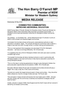 The Hon Barry O’Farrell MP Premier of NSW Minister for Western Sydney MEDIA RELEASE Wednesday 30 May 2012