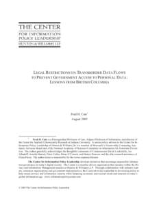 Legal Restrictions on Transborder Data Flows to Prevent Government Access to Personal Data: Lessons from British Columbia