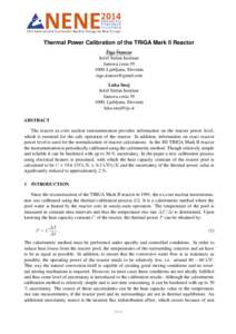 Thermal Power Calibration of the TRIGA Mark II Reactor ˇ ˇ Ziga Stancar Joˇzef Stefan Institute