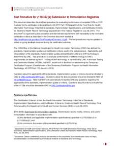 Test Procedure for §[removed]k Submission to Immunization Registries APPROVED Version 1.0  August 13, 2010 Test Procedure for §[removed]k) Submission to Immunization Registries This document describes the draft test 