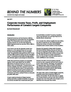 BEHIND THE NUMBERS economic facts, figures and analysis April[removed]Corporate Income Taxes, Profit, and Employment