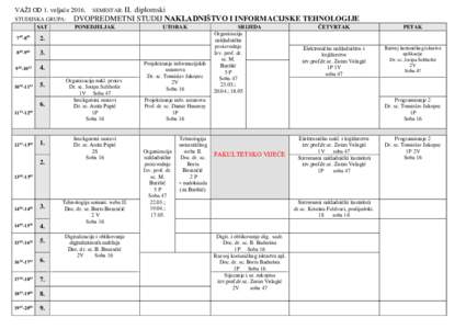 VAŽI OD 1. veljačeSTUDIJSKA GRUPA: SAT.