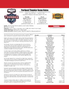 Portland Thunder Game Notes  Game 11: Portland Thunder[removed]vs. Spokane Shock[removed]Friday, May 30, [removed]:00 p.m. PDT Spokane Veterans Memorial Arena (10,775) Thunder