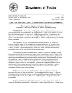 FOR IMMEDIATE RELEASE WEDNESDAY, NOVEMBER 5, 2008 WWW.USDOJ.GOV AT[removed]