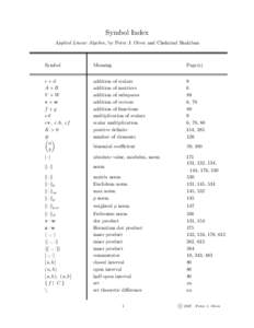 Symbol Index Applied Linear Algebra, by Peter J. Olver and Chehrzad Shakiban Symbol  Meaning