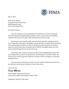 Federal Emergency Management Agency / Verona / New Jersey / Emergency services / Verona /  New Jersey / FEMA Public Assistance