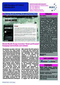 MHE Newsletter N° [removed]February 2013 MENTAL HEALTH EUROPE  Boulevard Clovis 7, B-1000 Bruxelles