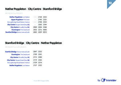 10 Nether Poppleton | City Centre | Stamford Bridge MONDAYS to FRIDAYS Nether Poppleton Lord Nelson Upper Poppleton The Green Boroughbridge Road/Malvern Avenue