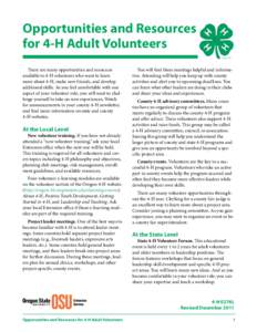 Opportunities and Resources for 4-H Adult Volunteers