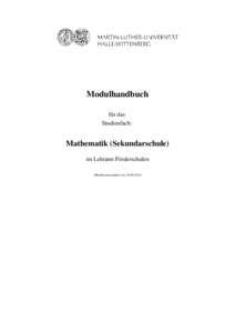 Modulhandbuch für das Studienfach: Mathematik (Sekundarschule) im Lehramt Förderschulen