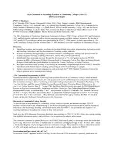 APA Committee of Psychology Teachers at Community Colleges (PT@CC[removed]Annual Report PT@CC Members: Craig Cowden, PhD (Tacoma Community College, WA), Chair; Donna Alexander, PhD (Rappahannock Community College, VA); Kat