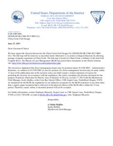 United States Department of the Interior BUREAU OF LAND MANAGEMENT Coos Bay District Office 1300 Airport Lane, North Bend, OR[removed]Web Address: http://www.blm.gov/or/districts/coosbay E-mail: [removed]