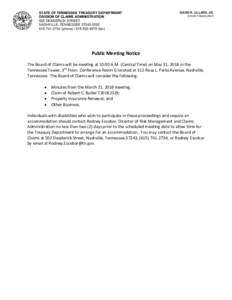 STATE OF TENNESSEE TREASURY DEPARTMENT DIVISION OF CLAIMS ADMINISTRATION 502 DEADERICK STREET NASHVILLE, TENNESSEEphone (fax)