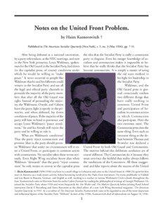 Kantorovich: Notes on the United Front Problem [May[removed]