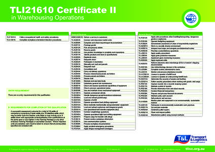 TLI21610 Certificate II in Warehousing Operations Core  General Electives