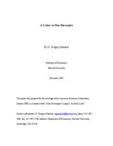 A Letter to Ben Bernanke  By N. Gregory Mankiw