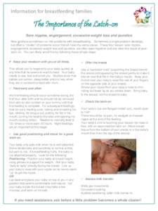 Information for breastfeeding families  The Importance of the Latch-on Sore nipples, engorgement, excessive weight loss and jaundice  .