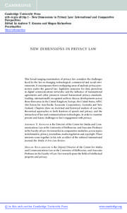 Cambridge University Press[removed]7 - New Dimensions in Privacy Law: International and Comparative Perspectives Edited by Andrew T. Kenyon and Megan Richardson Frontmatter More information