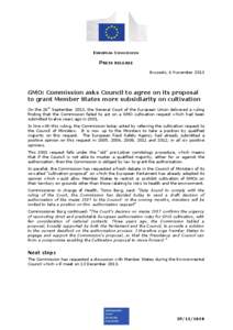 EUROPEAN COMMISSION  PRESS RELEASE Brussels, 6 November[removed]GMO: Commission asks Council to agree on its proposal