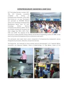 ENTREPRENEURSHIP AWARENESS CAMP (EAC) KIIT-Technology Business Incubator (KIITTBI), KIIT University successfully completed