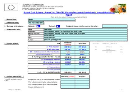 EUROPEAN COMMISSION DIRECTORATE-GENERAL FOR AGRICULTURE AND RURAL DEVELOPMENT Directorate C. Economics of agricultural market and single CMO C.2. Olive oil, Horticultural products  School Fruit Scheme - Annex V of DG AGR