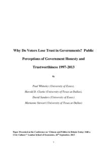 Why Do Voters Lose Trust in Governments? Public Perceptions of Government Honesty and Trustworthiness[removed]By  Paul Whiteley (University of Essex),