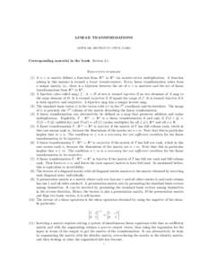 LINEAR TRANSFORMATIONS MATH 196, SECTION 57 (VIPUL NAIK) Corresponding material in the book: SectionExecutive summary