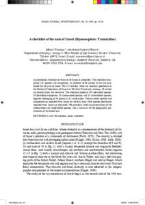 ISRAEL JOURNAL OF ENTOMOLOGY, Vol. 39, 2009, pp. 33–55  A checklist of the ants of Israel (Hymenoptera: Formicidae)