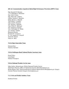 608 Air Communications Squadron/Global High Performance Waveform (HPW) Team Maj. Kenneth N. Bourque 1st Lt. Elizabeth A. Rainwater Maj. John E. Dress Maj. Marcus B. Calderon SMSgt. Jennifer L. Hamilton