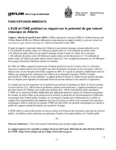 L'EUB et l'ONÉ publient un rapport sur le potential de gaz naturel classique en Alberta