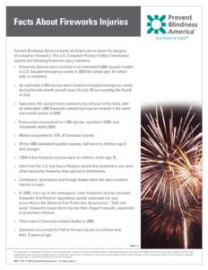 Facts About Fireworks Injuries Prevent Blindness America wants all Americans to know the dangers of consumer fireworks. The U.S. Consumer Product Safety Commission reports the following fireworks injury statistics: >	Fi