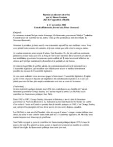 Réponse au discours du trône par M. Shawn Graham, chef de l’opposition officielle le 21 novembre 2002 Extrait officieux du Journal des débats (hansard) [Original]