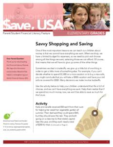 JUNIOR ACHIEVEMENT  $ave, USA Parent/Student Financial Literacy Feature  Elementary Grades