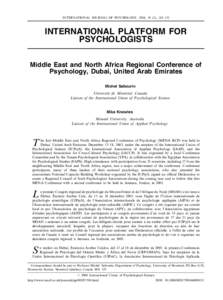INTERNATIONAL JOURNAL OF PSYCHOLOGY, 2004, 39 (2), 145–152  INTERNATIONAL PLATFORM FOR PSYCHOLOGISTS Middle East and North Africa Regional Conference of Psychology, Dubai, United Arab Emirates