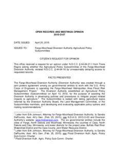 OPEN RECORDS AND MEETINGS OPINION 2015-O-07 DATE ISSUED:  April 20, 2015