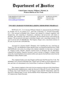 United States Attorney William J. Hochul, Jr. Western District of New York FOR IMMEDIATE RELEASE NOVEMBER 28, 2012  www.usdoj.gov/usao/nyw