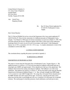 Colonel Robert H. Reardon, Jr. U.S. Army Corps of Engineers Norfolk District 803 Front Street Norfolk, Virginia[removed]Attn: