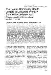 J Ambulatory Care Manage Vol. 30, No. 2, pp. 159–170 c 2007 Wolters Kluwer Health | Lippincott Williams & Wilkins Copyright   The Role of Community Health
