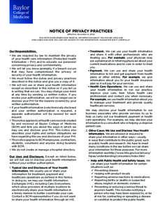 Notice of Privacy Practices (Effective: November 9, 2015) THIS NOTICE DESCRIBES HOW MEDICAL INFORMATION ABOUT YOU MAY BE USED AND DISCLOSED AND HOW YOU CAN GET ACCESS TO THIS INFORMATION. PLEASE REVIEW IT CAREFULLY.