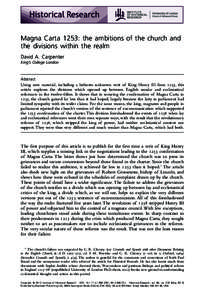 bs_bs_banner  Magna Carta 1253: the ambitions of the church and the divisions within the realm David A. Carpenter King’s College London