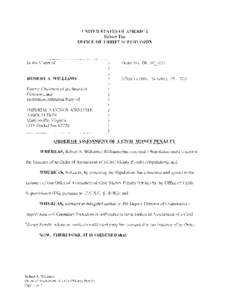 Order of Assessment of a Civil Money Penalty; Robert A. Williams, Former Chairman of the Board of Directors, and Institution-Affiliated Party of Imperial Savings and Loan Association, Martinsville, VA; OTS Docket #07270;