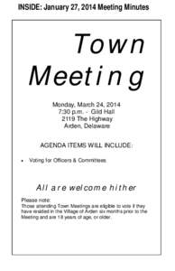 INSIDE: January 27, 2014 Meeting Minutes  Town Meeting Monday, March 24, 2014 7:30 p.m. - Gild Hall