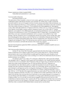 Southern Campaign American Revolution Pension Statements & Rosters Pension Application of John Campbell S35820 Transcribed and annotated by C. Leon Harris Commonwealth of Kentucky First Judicial District to wit The decla