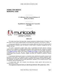 HOBBS, NEW MEXICO MUNICIPAL CODE  HOBBS, NEW MEXICO MUNICIPAL CODE ____________ A Codification of the General Ordinances of