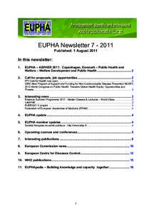 EUPHA NewsletterPublished: 1 August 2011 In this newsletter: 1.
