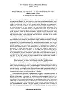 NEW VOICES IN CLASSICAL RECEPTION STUDIES IssueA NCIENT R OME AND THE T OWN AND C OUNTRY D EBATE FROM THE 1850 S TO THE 1920 S € Sarah Butler, The Open University